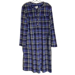 Aria Collection Nightgown Womens Large Blue Plaid Fleece Grannycore 90s Y2K L